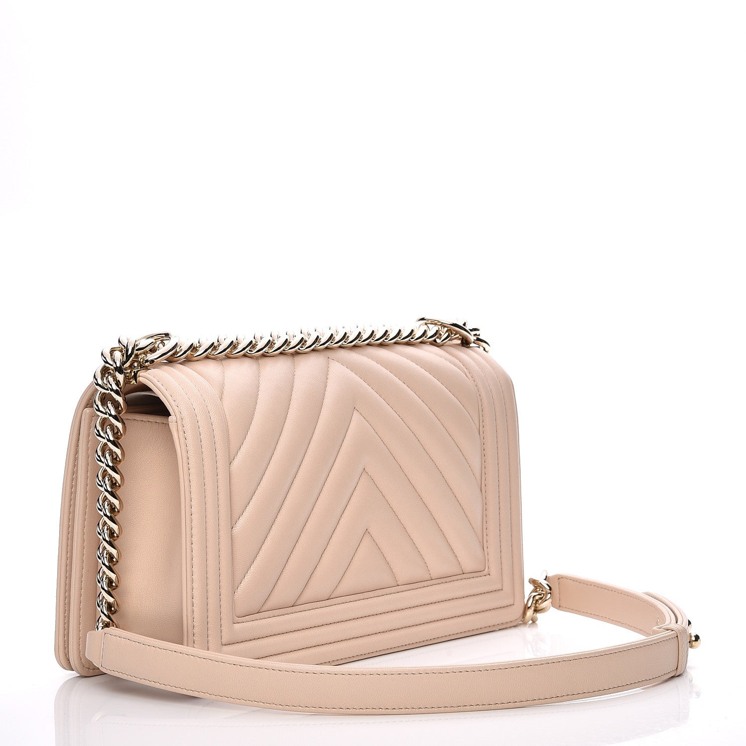 Chanel Lambskin Chevron Quilted Medium Boy Flap Beige 3 of 7