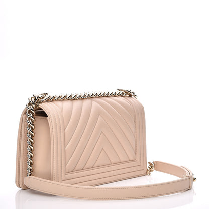 Chanel Lambskin Chevron Quilted Medium Boy Flap Beige 3 of 7