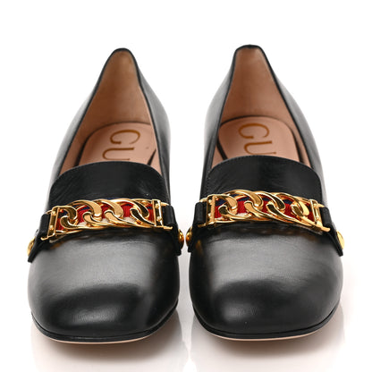 Gucci Malaga Kid Sylvie Web Chain Mid Heel Loafers 39 Black 2 of 8