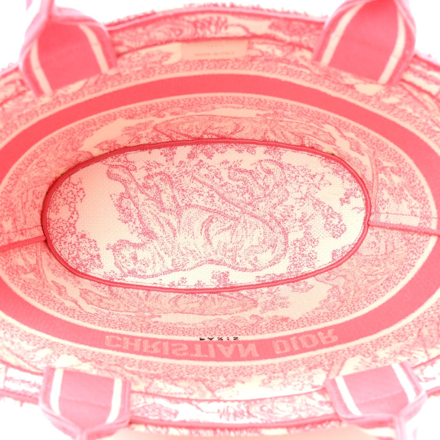 Christian Dior Canvas Embroidered Dioriviera Toile De Jouy Panier Chapeau Tote Peony Pink 6 of 14