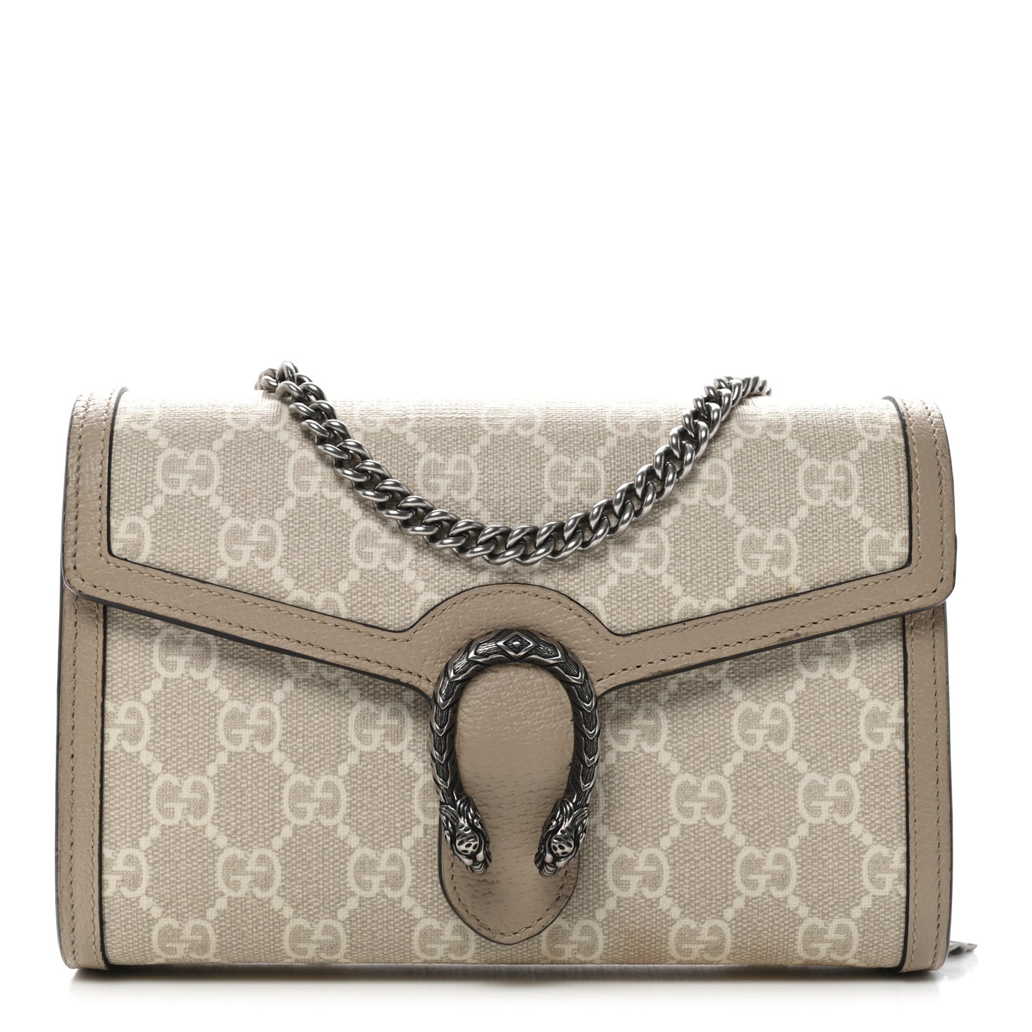 GG Supreme Monogram Textured Dollar Calfskin Mini Dionysus Chain Wallet Beige Mystic White Oatmeal