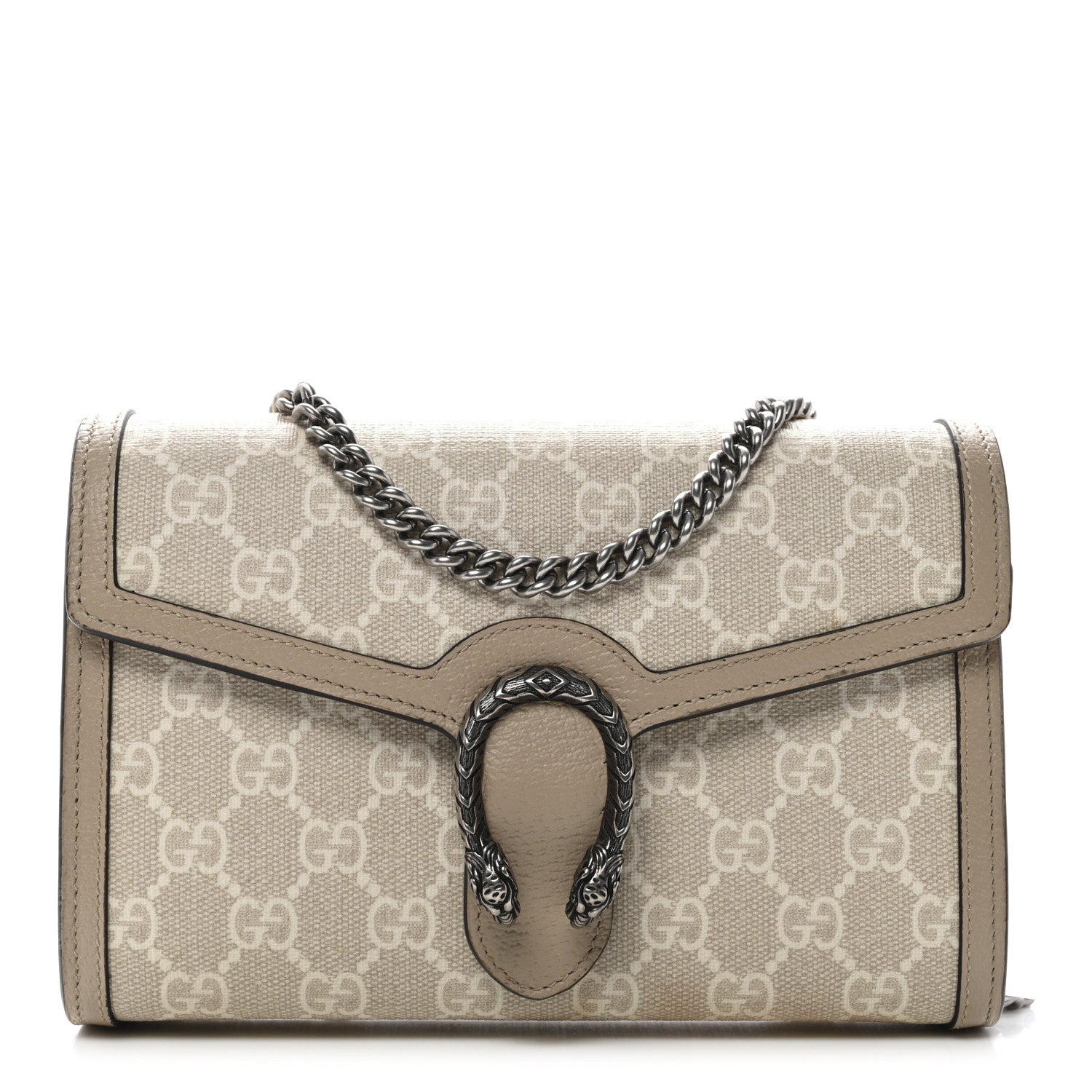 Gucci GG Supreme Monogram Textured Dollar Calfskin Mini Dionysus Chain Wallet Beige Mystic White Oatmeal 1 of 12