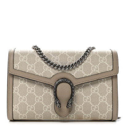 Gucci GG Supreme Monogram Textured Dollar Calfskin Mini Dionysus Chain Wallet Beige Mystic White Oatmeal 1 of 12