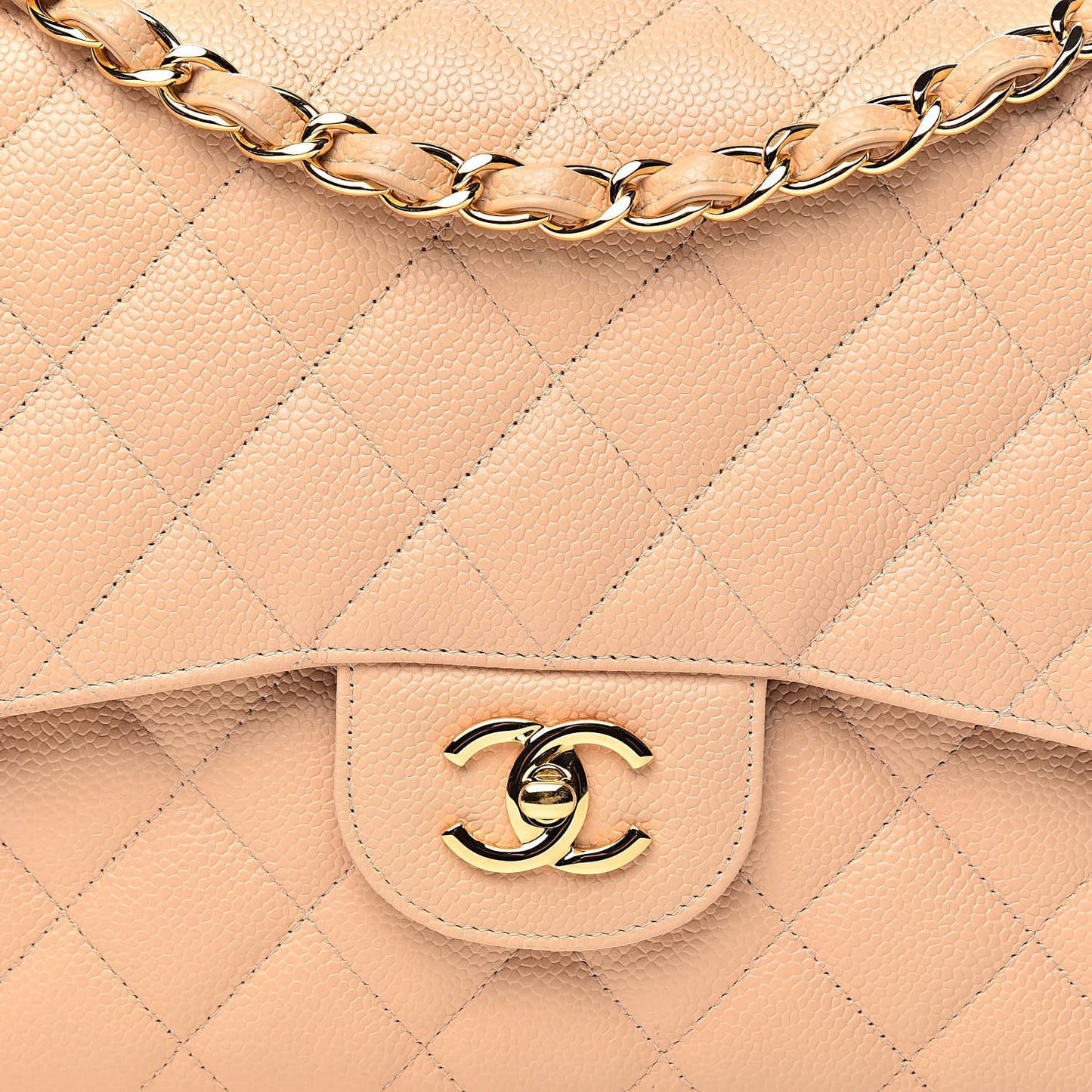 Caviar Quilted Jumbo Double Flap Beige Clair