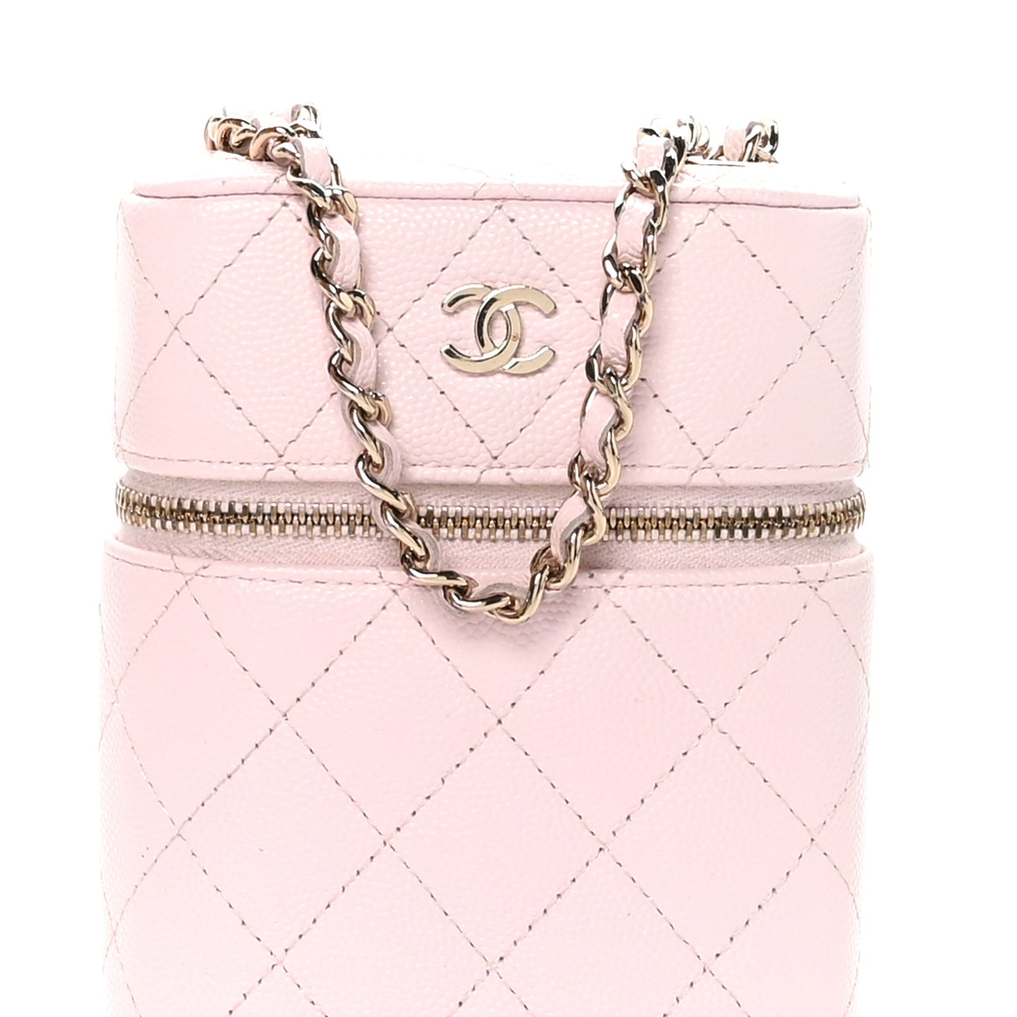 Caviar Quilted Phone Holder With Chain Light Pink