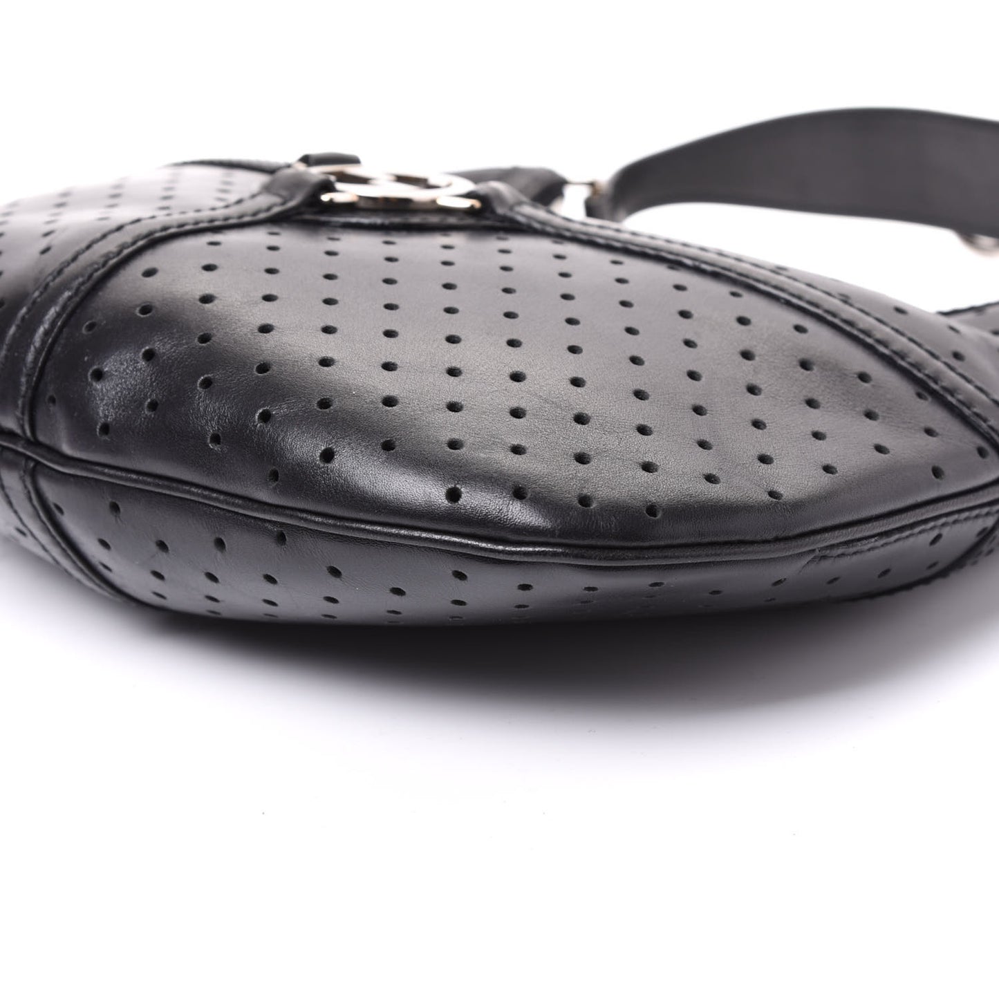 Perforated Calfskin Reins Hobo Black