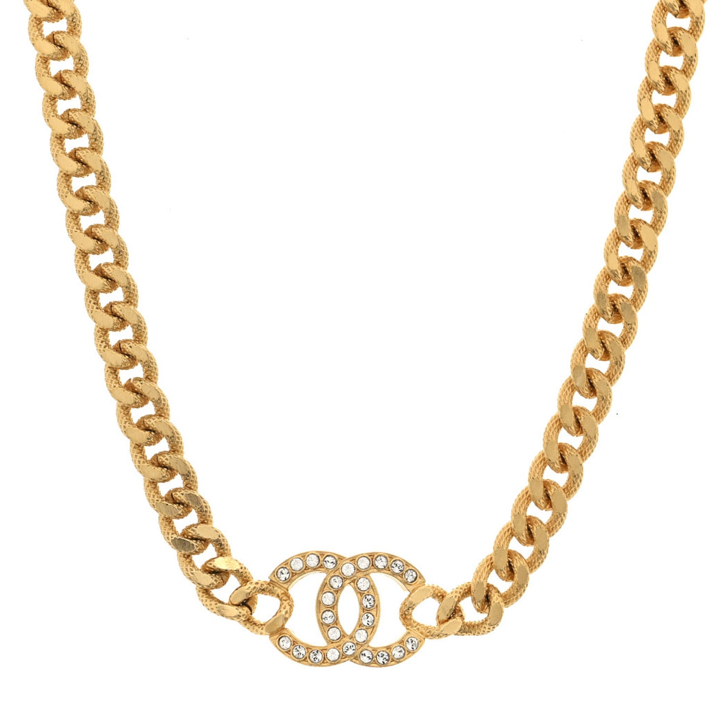 Crystal Chain Link CC Choker Necklace Gold