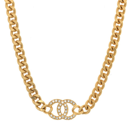 Chanel Crystal Chain Link CC Choker Necklace Gold 1 of 4