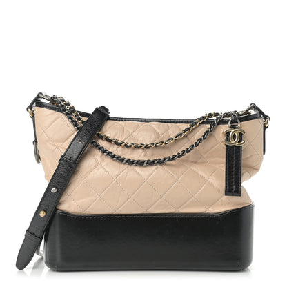 Chanel Aged Calfskin Quilted Medium Gabrielle Hobo Beige Black 1 of 12