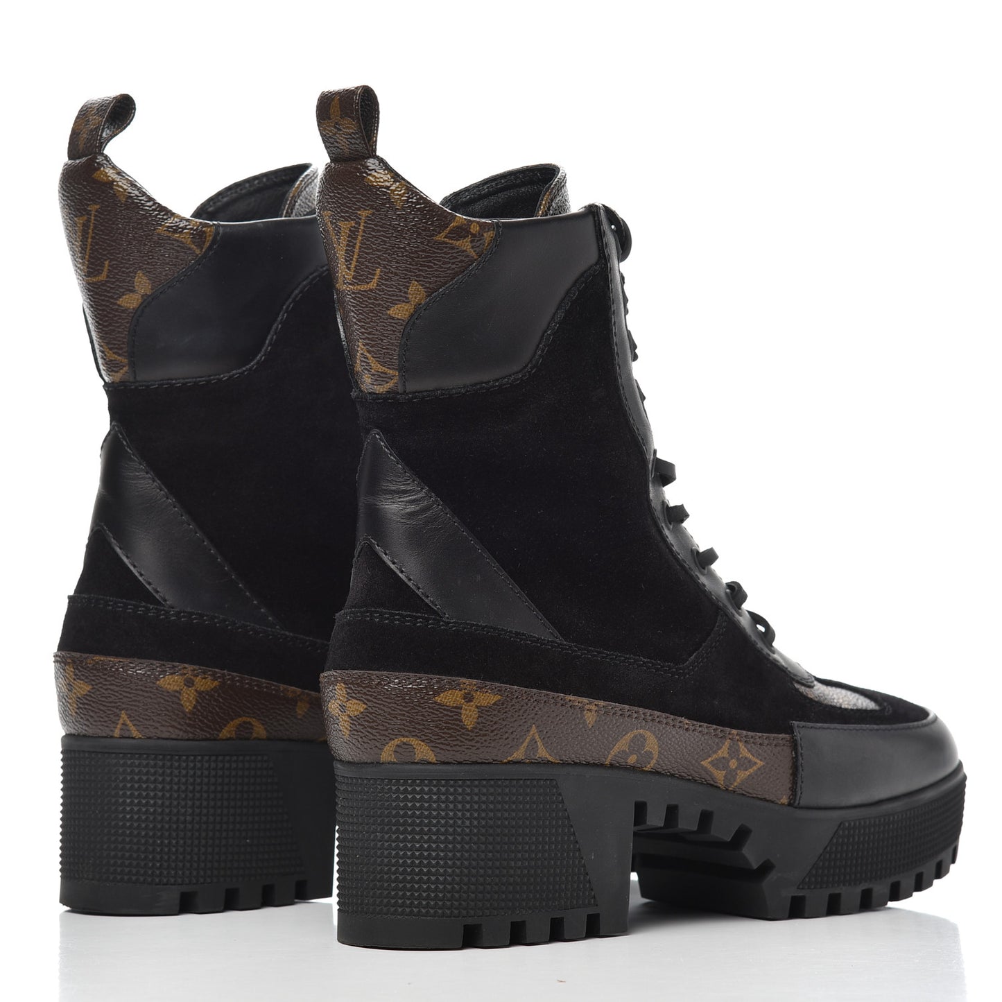 Suede Calfskin Monogram Laureate Platform Desert Boots 37.5 Black