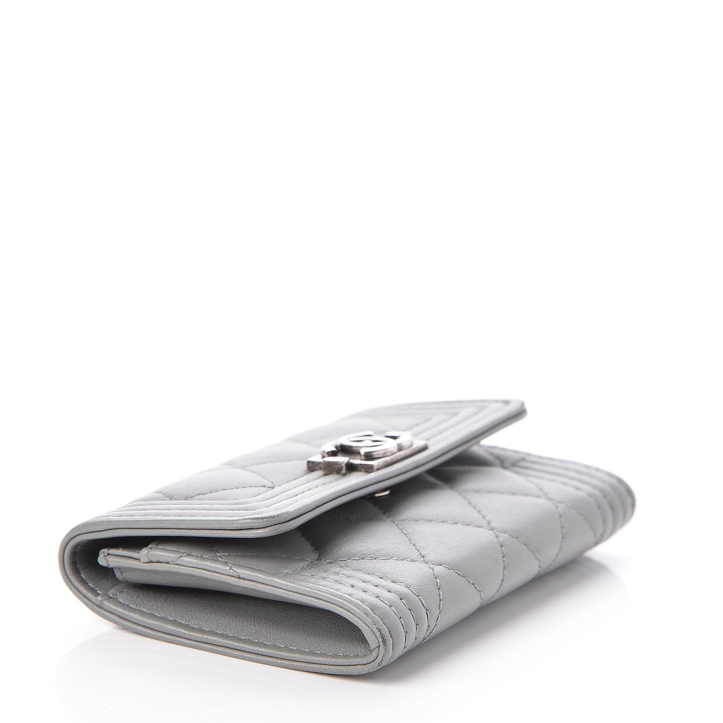 Lambskin Quilted Boy Card Holder Wallet Grey