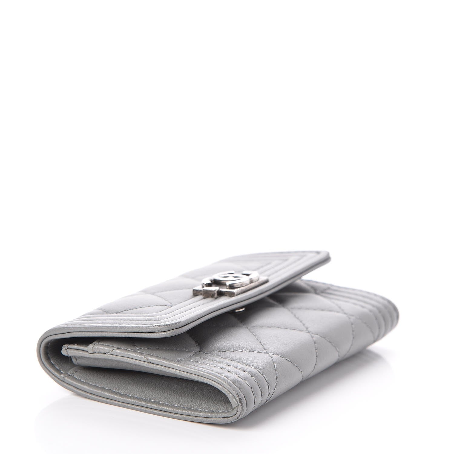 Chanel Lambskin Quilted Boy Card Holder Wallet Grey 4 of 11