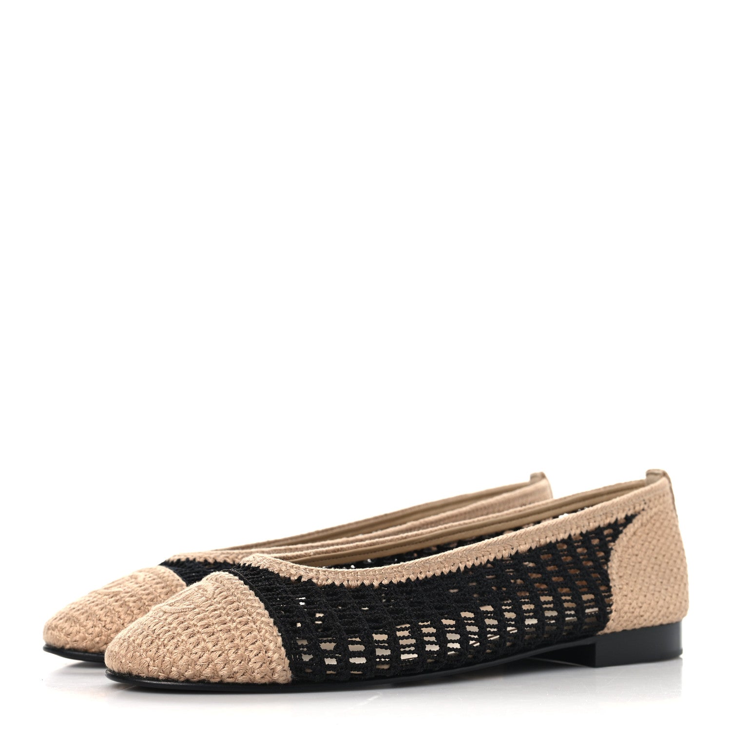 Chanel Raffia Cap Toe Ballerina Flats 40 Black Beige 4 of 8
