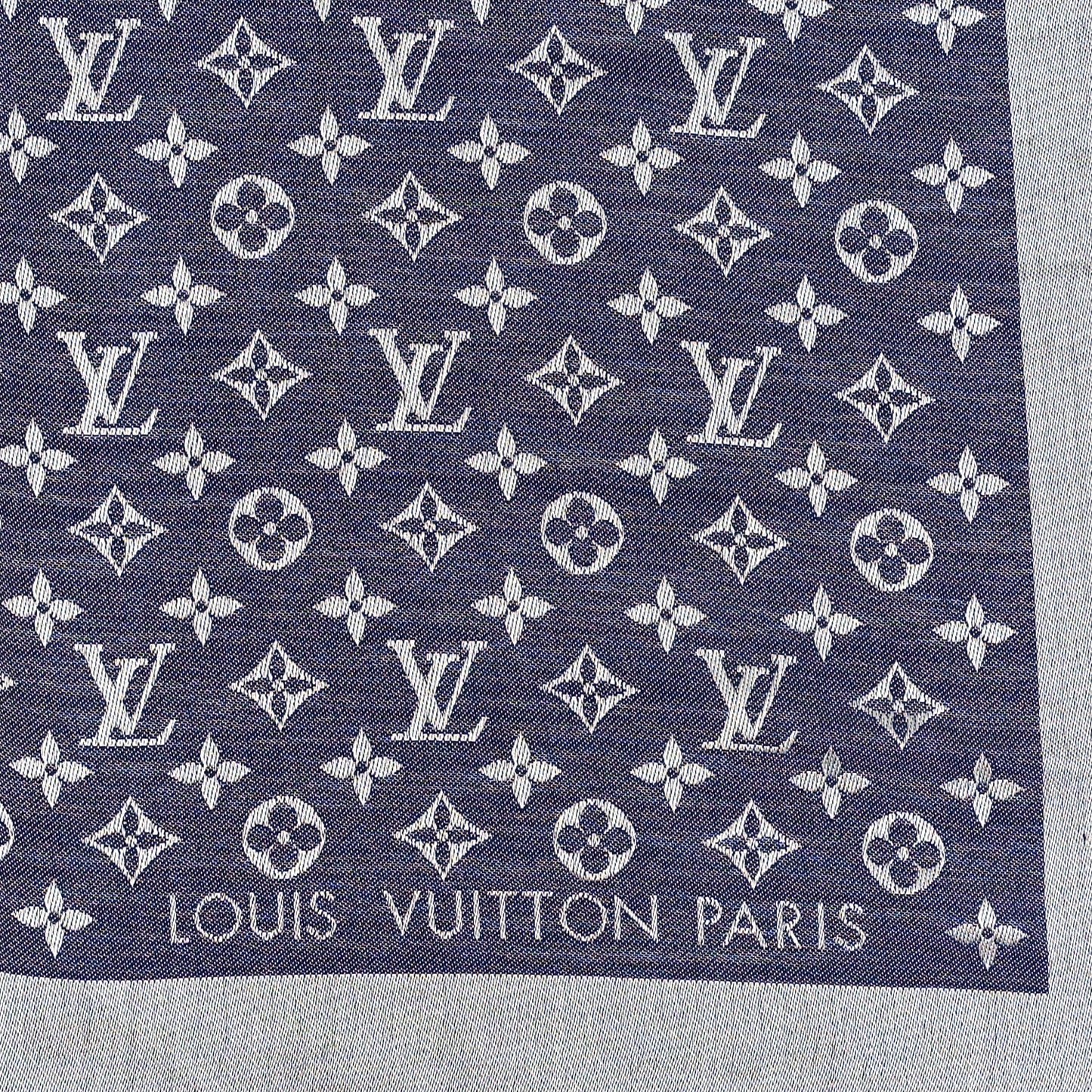 Silk Wool Monogram Denim Shawl Blue