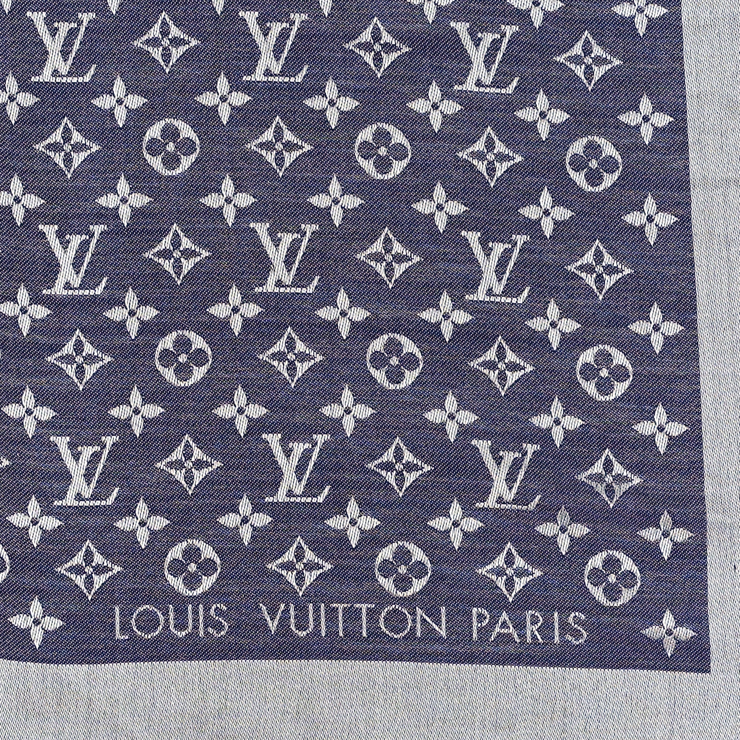 Louis Vuitton Silk Wool Monogram Denim Shawl Blue 2 of 3