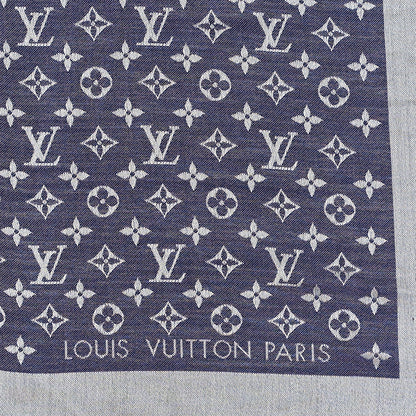 Louis Vuitton Silk Wool Monogram Denim Shawl Blue 2 of 3