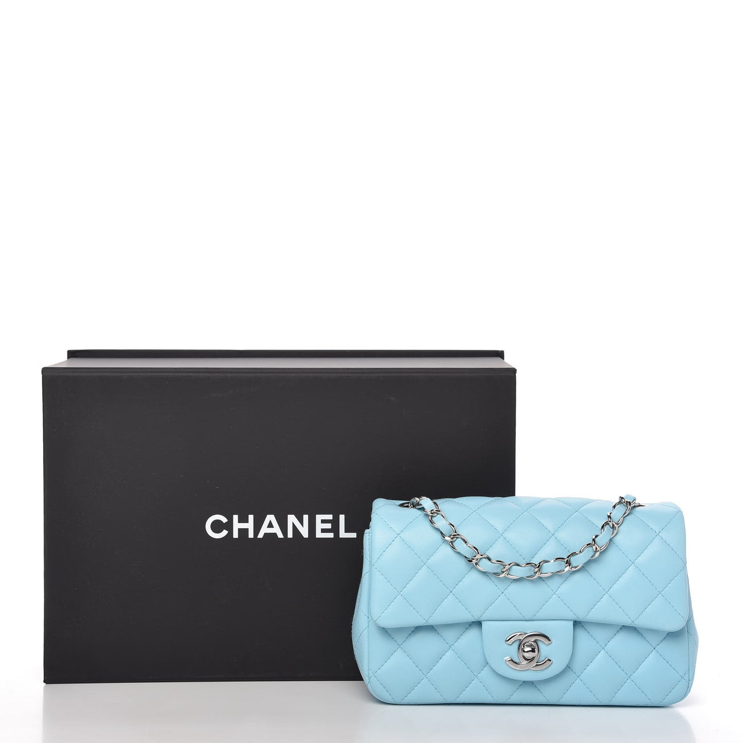 Lambskin Quilted Mini Rectangular Flap Neon Blue