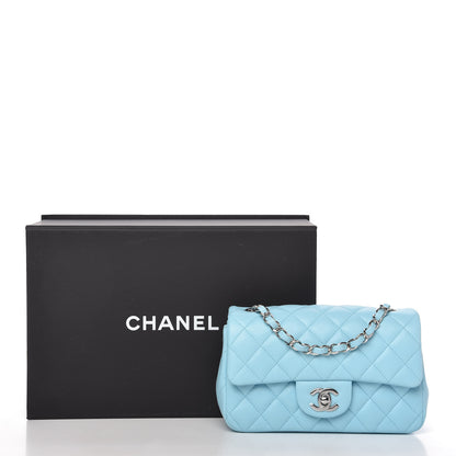 Chanel Lambskin Quilted Mini Rectangular Flap Neon Blue 11 of 11
