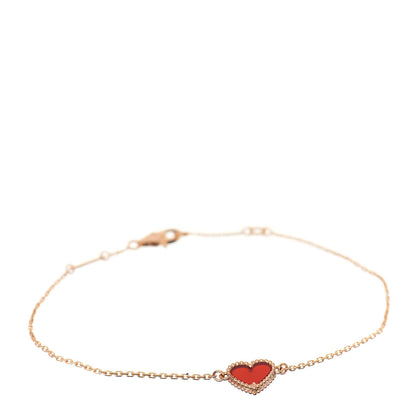 Van Cleef & Arpels 18K Rose Gold Carnelian Sweet Alhambra Heart Bracelet 1 of 5