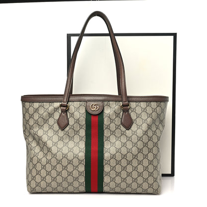 Gucci GG Supreme Monogram Textured Calfskin Web Medium Ophidia Shopping Tote Beige Ebony New Acero 11 of 11