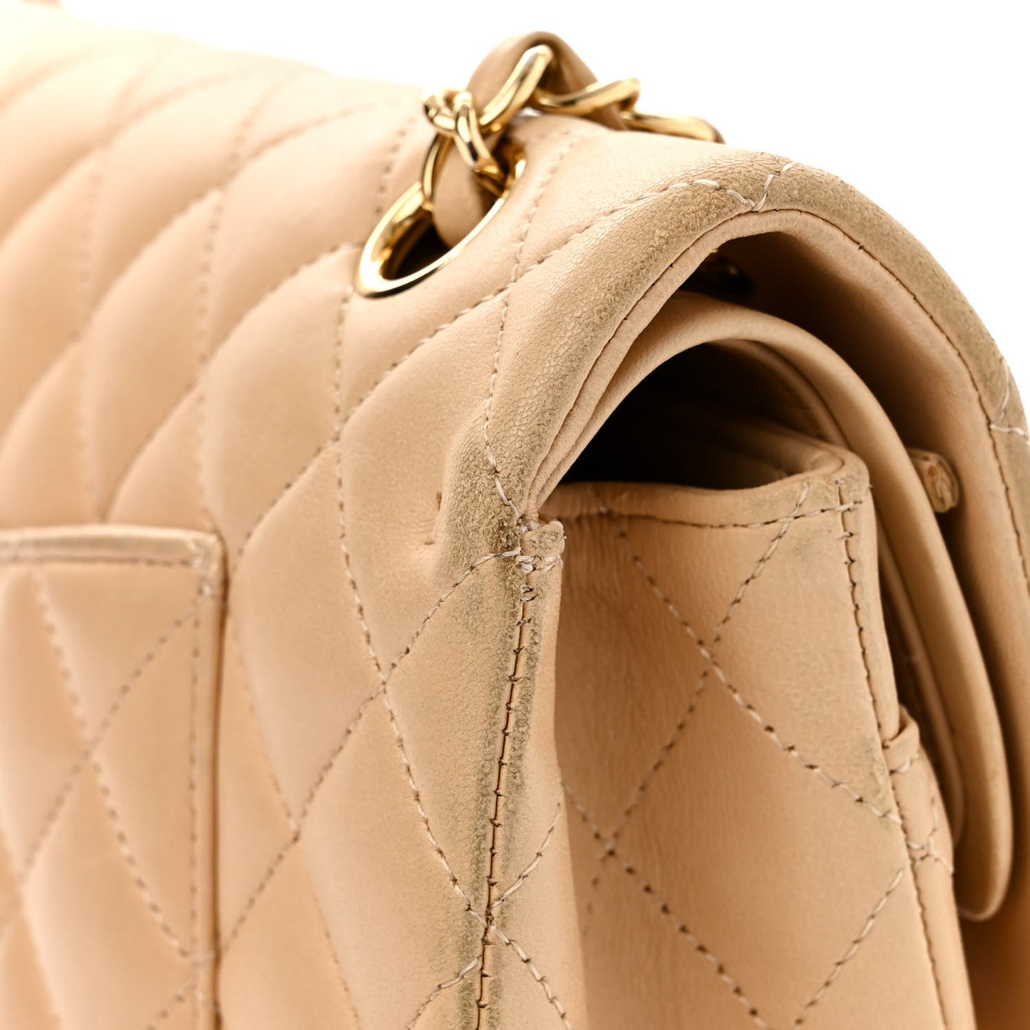 Lambskin Quilted Medium Double Flap Beige