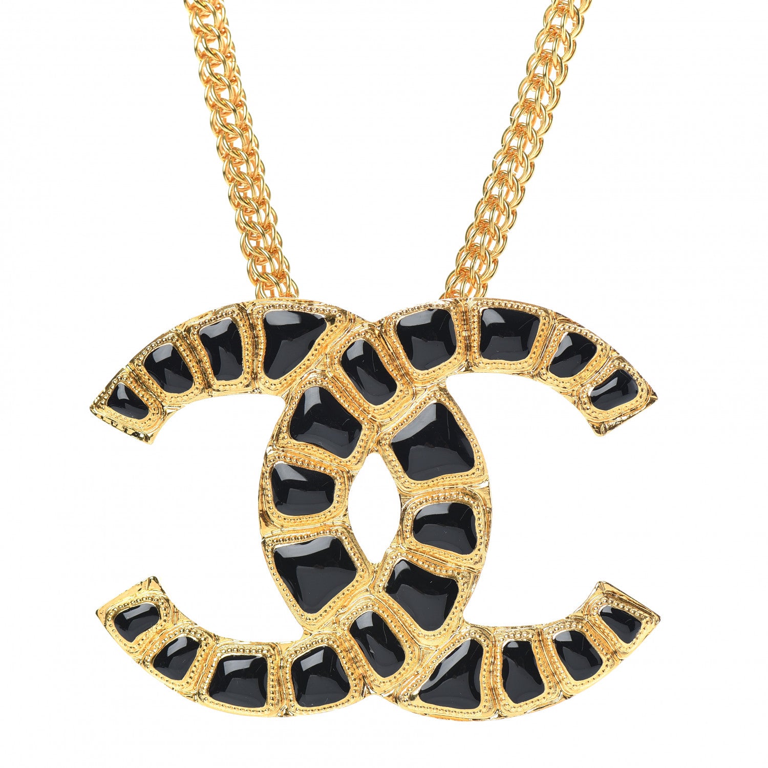 Chanel Resin Along The Nile CC Pendant Necklace Gold Black 4 of 5
