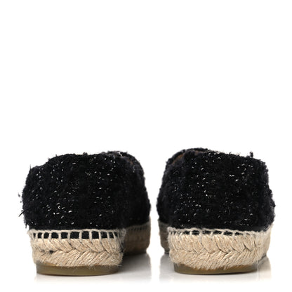 Chanel Metallic Lambskin Tweed CC Espadrilles 37 Black Silver 6 of 11