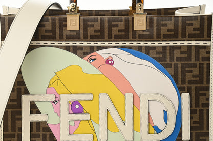 Fendi Glazed Fabric Vitello King Plexiglass FF 1974 Logo Hairdo Girls Inlay Medium Fendi Sunshine Shopper Tote Mogano Panna Multicolor 11 of 16