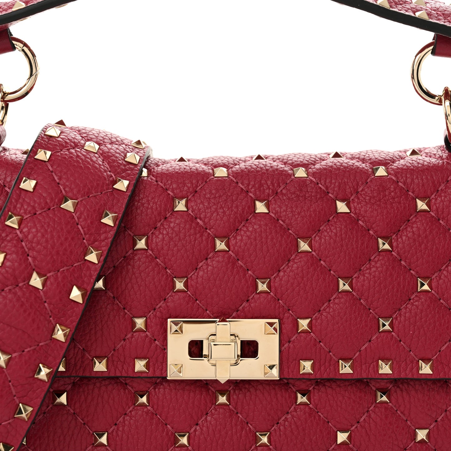 Grained Calfskin Medium Rockstud Spike Shoulder Bag Berry Pink