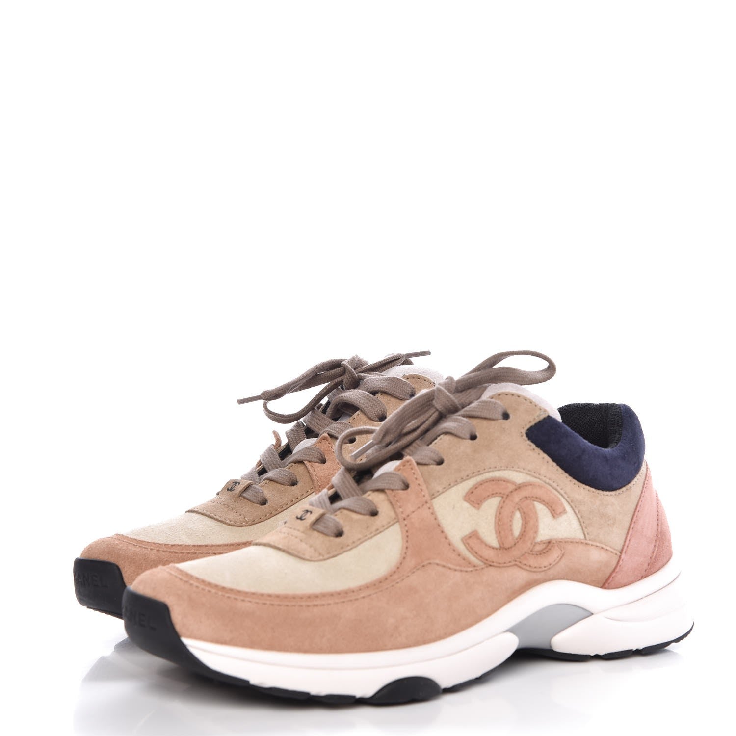 Chanel Suede Calfskin CC Sneakers 37.5 Beige Pink 3 of 10