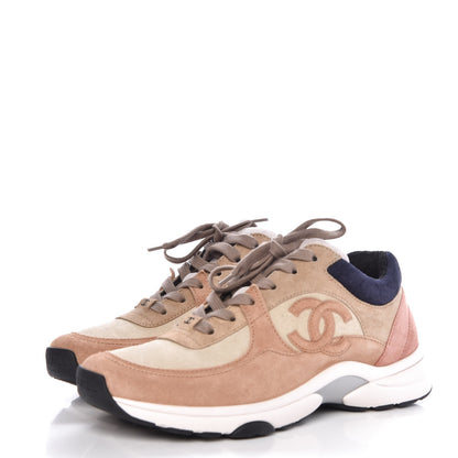 Chanel Suede Calfskin CC Sneakers 37.5 Beige Pink 3 of 10