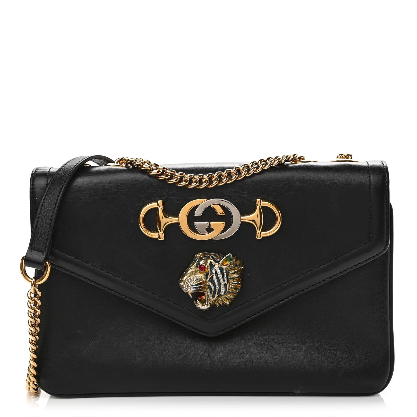 Vitello Palmellato Lux Crystal Medium Rajah Shoulder Bag Black