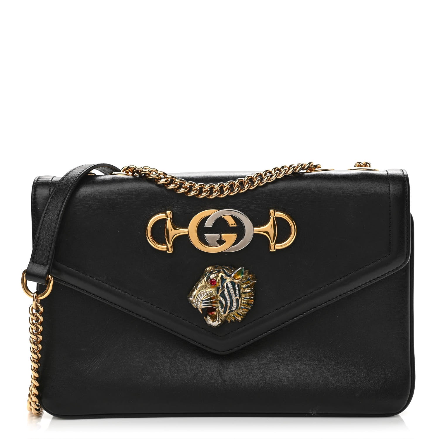 Gucci Vitello Palmellato Lux Crystal Medium Rajah Shoulder Bag Black 1 of 12