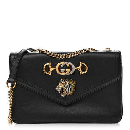 Gucci Vitello Palmellato Lux Crystal Medium Rajah Shoulder Bag Black 1 of 12