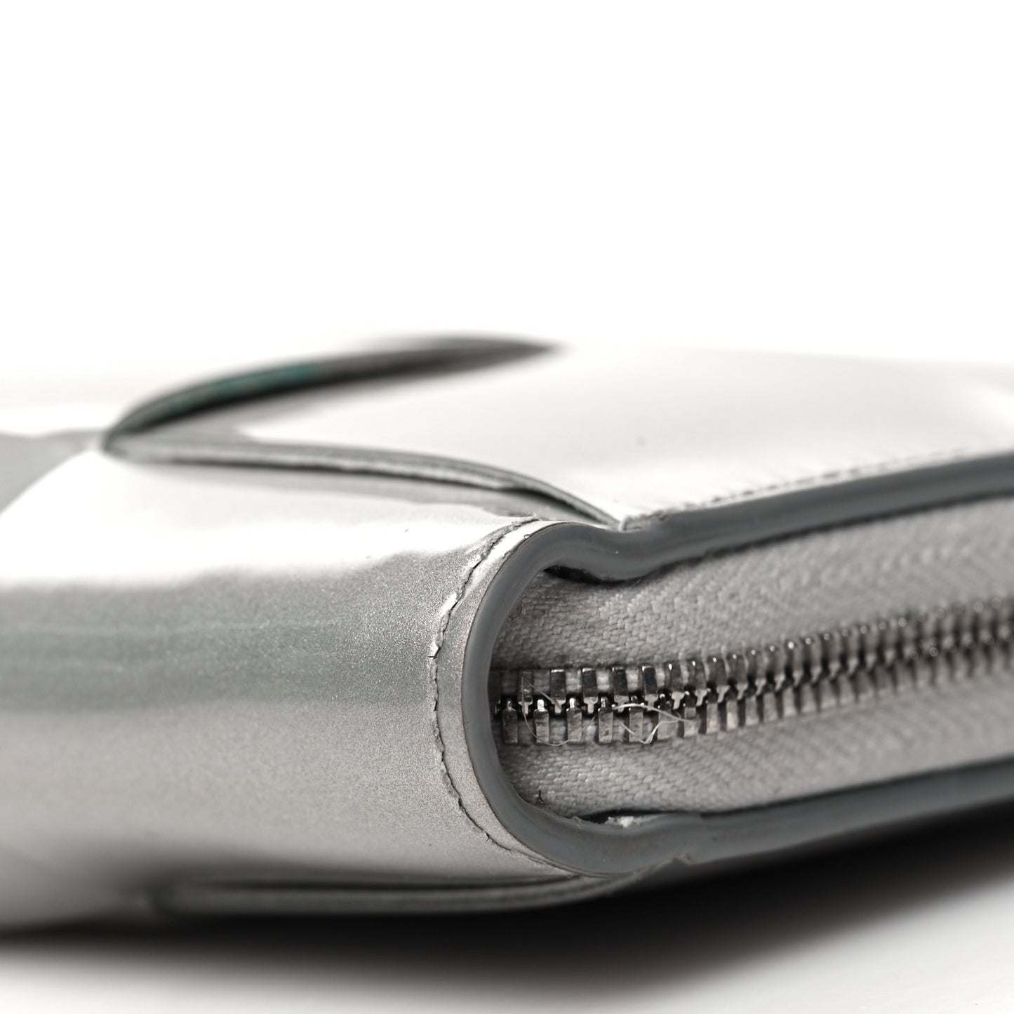 Metallic Patent Calfskin Maxi Intrecciato Zip Around Wallet Silver