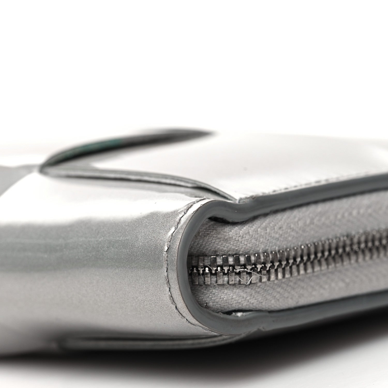 Bottega Veneta Metallic Patent Calfskin Maxi Intrecciato Zip Around Wallet Silver 10 of 12