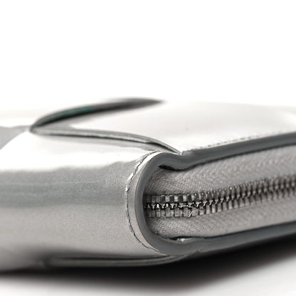 Bottega Veneta Metallic Patent Calfskin Maxi Intrecciato Zip Around Wallet Silver 10 of 12