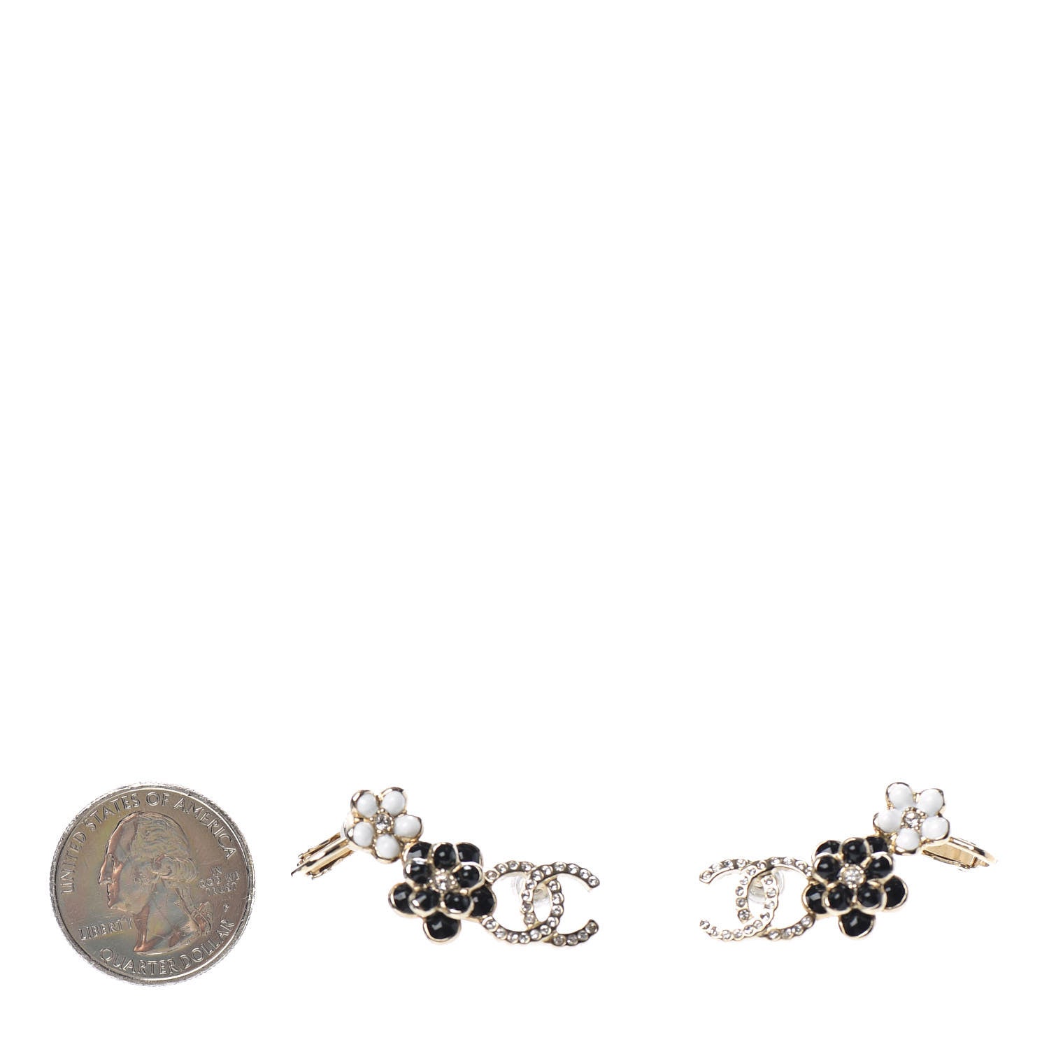 Chanel Crystal Enamel Flower CC Earrings Gold White Black 2 of 4