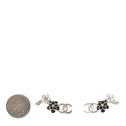 Chanel Crystal Enamel Flower CC Earrings Gold White Black 2 of 4