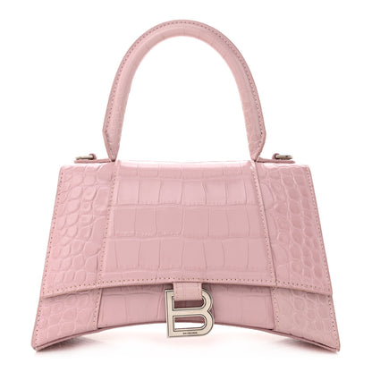 Balenciaga Shiny Calfskin Crocodile Embossed Small Hourglass Top Handle Bag Powder Pink 1 of 11