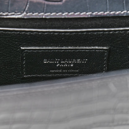 Saint Laurent Calfskin Crocodile Embossed Small Classic Monogram Kate Tassel Satchel Smog 6 of 10