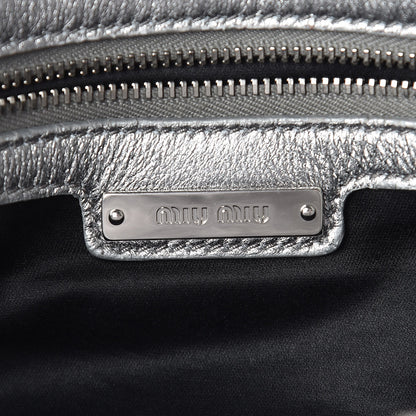 Miu Miu Metallic Nappa Matelasse Crystal Flap Clutch Cromo 6 of 10