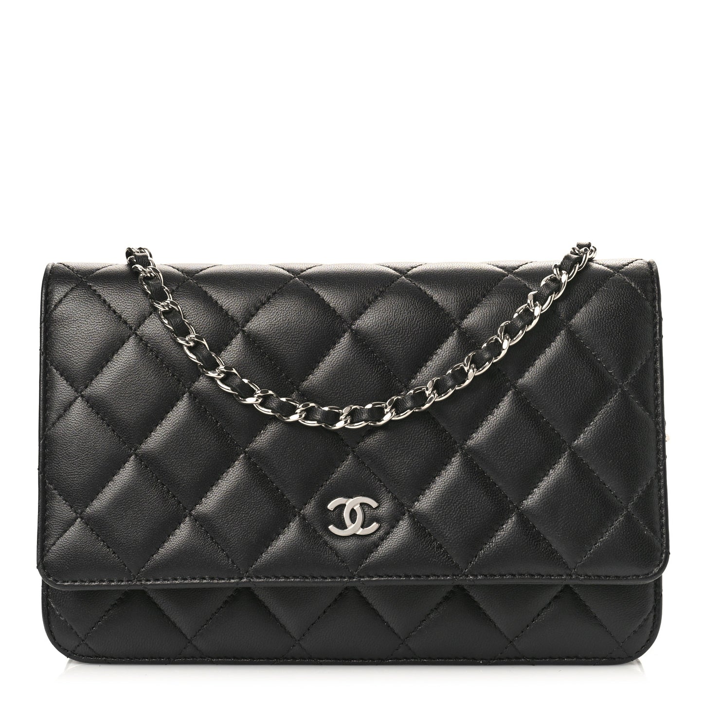 Lambskin Quilted Wallet On Chain WOC Black