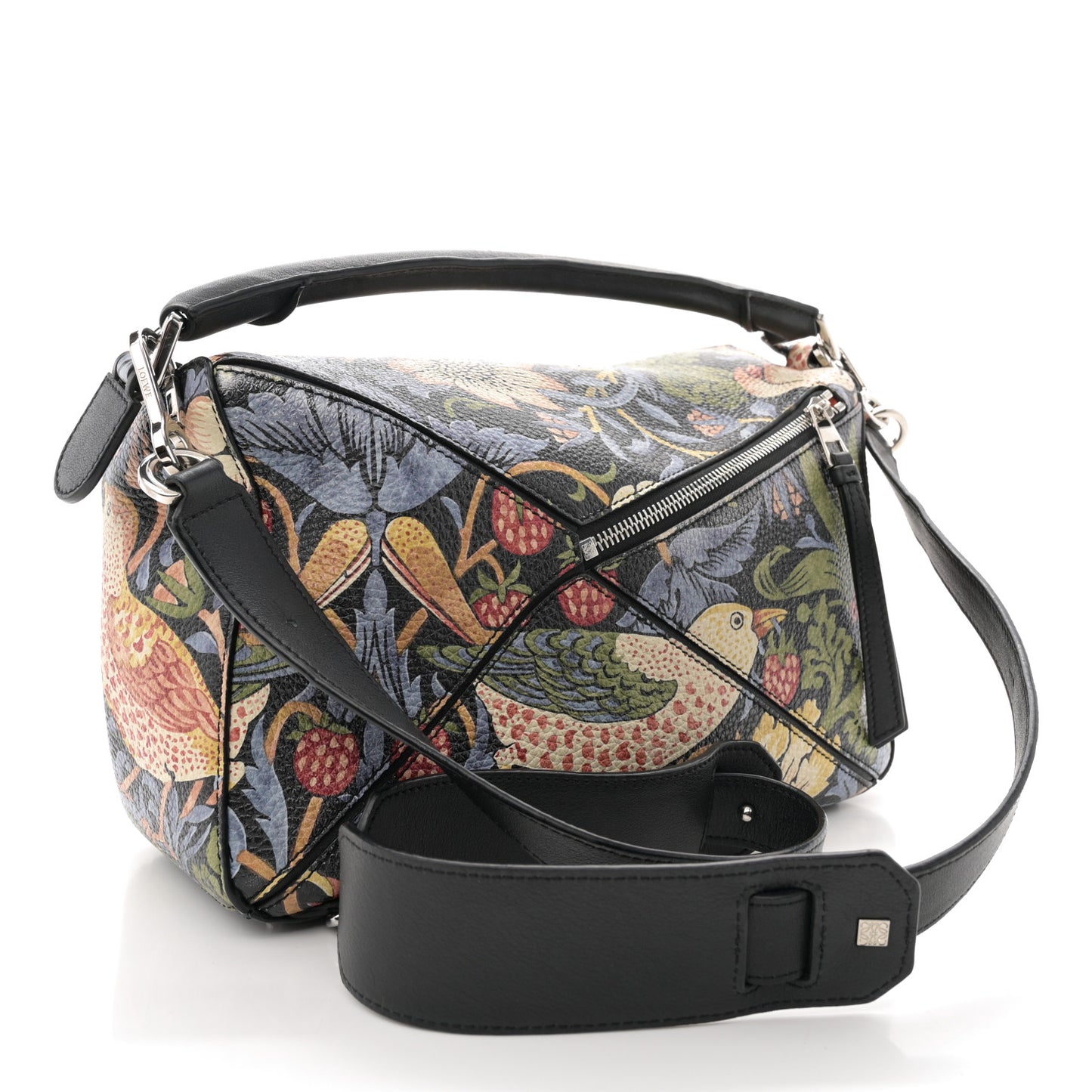 X WILLIAM MORRIS Calfskin Puzzle Bag Black Multicolor