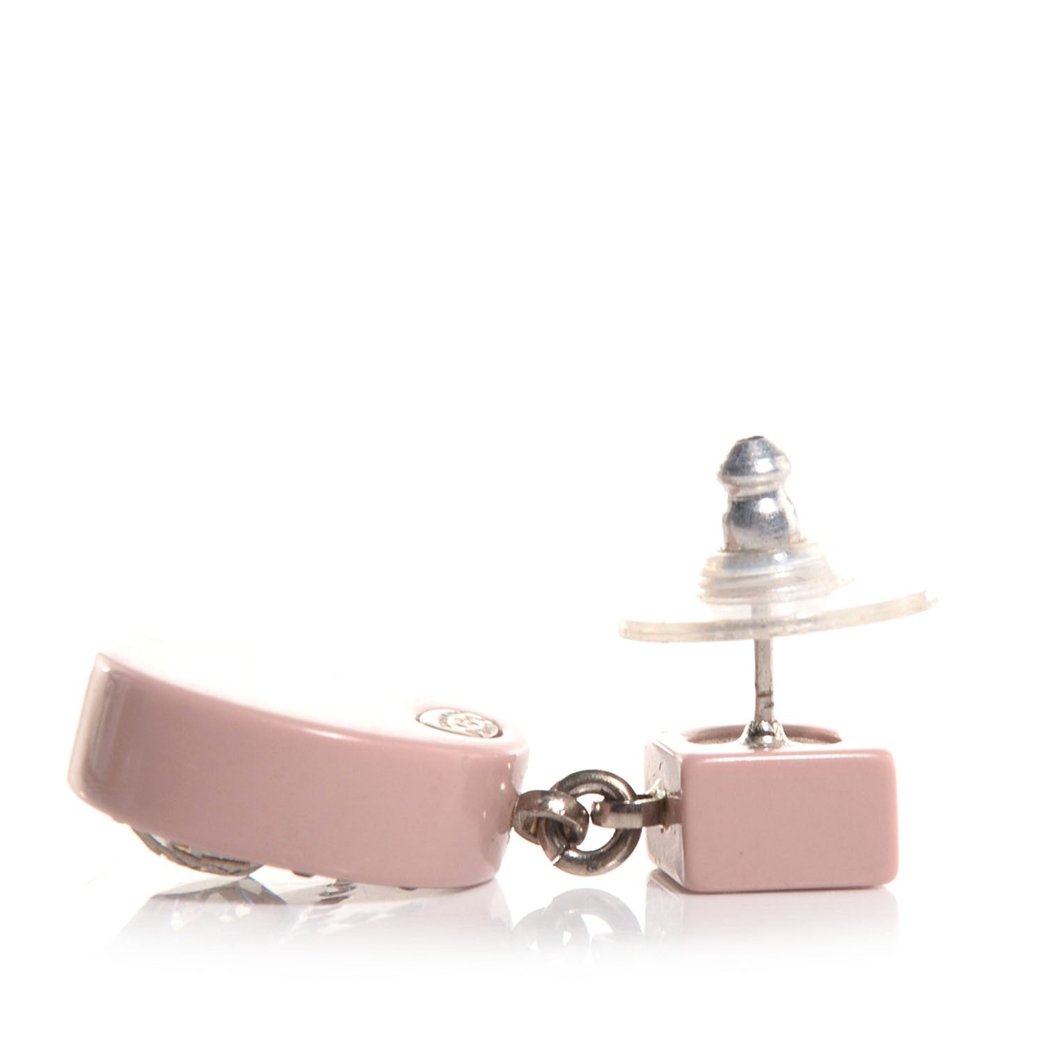 Chanel Resin Crystal CC Heart Earrings Pink 3 of 4