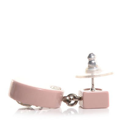 Chanel Resin Crystal CC Heart Earrings Pink 3 of 4