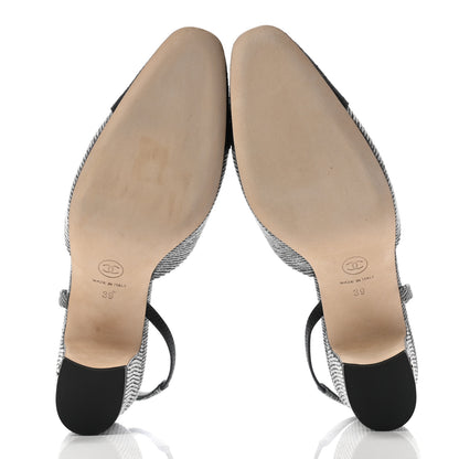 Chanel Tweed Cap Toe CC Slingback Pumps 39 Black Grey 5 of 9