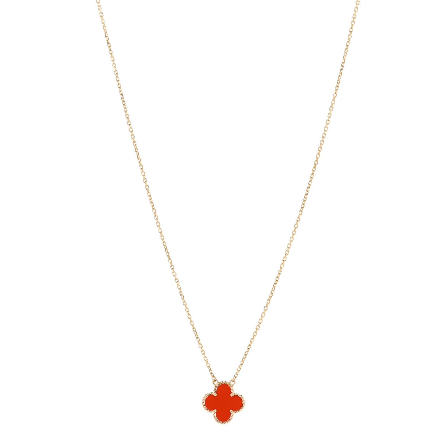 Van Cleef & Arpels 18K Yellow Gold Carnelian Vintage Alhambra Pendant Necklace 1 of 6