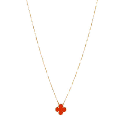 Van Cleef & Arpels 18K Yellow Gold Carnelian Vintage Alhambra Pendant Necklace 1 of 6