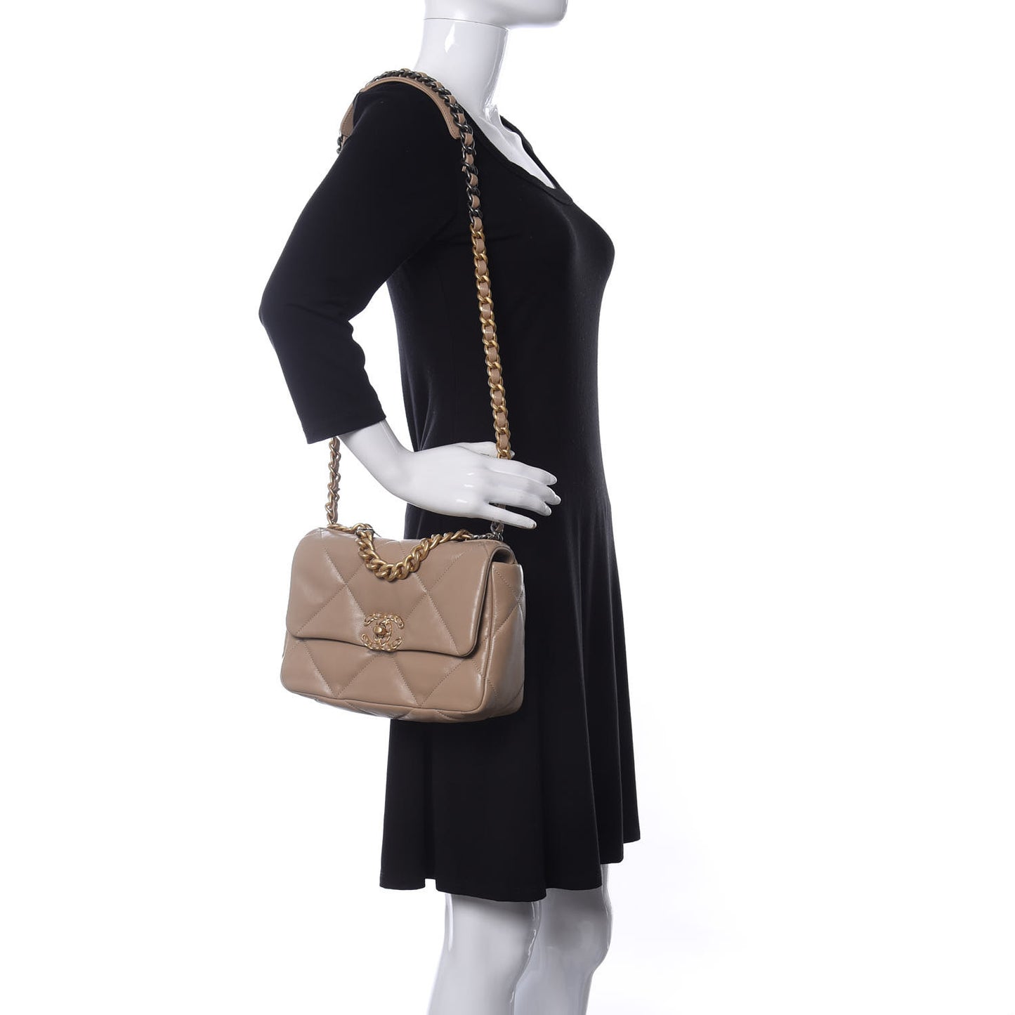 Lambskin Quilted Medium Chanel 19 Flap Dark Beige